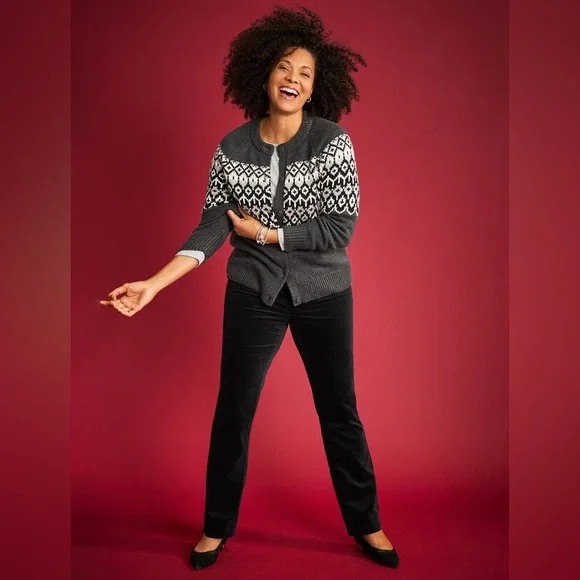 Talbots Classic High Waist Straight Leg Black Velvet Trousers Jeans - Picture 2 of 5